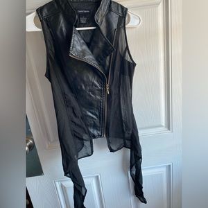 Faux Leather and chiffon Waterfall Vest